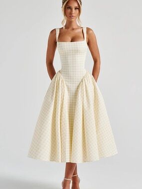 SHERRIE MIDI DRESS - LEMON GINGHAM